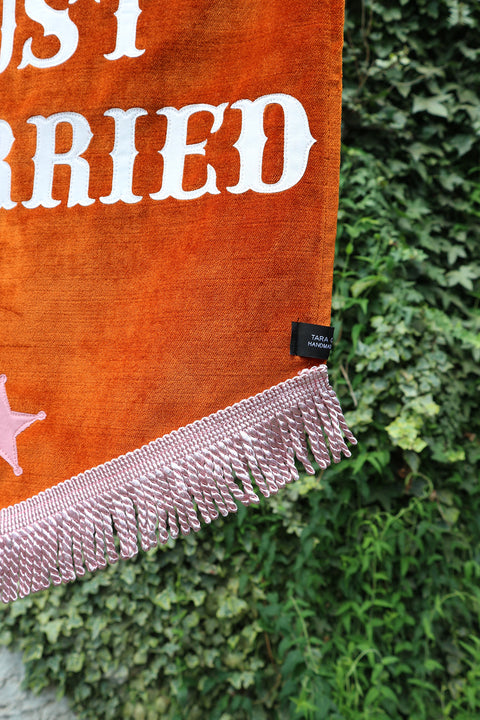 Just Married | Orange Velvet Wedding Banner