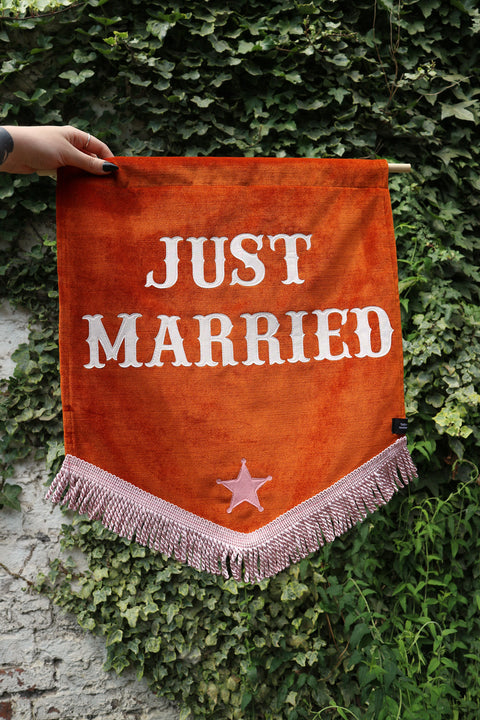 Just Married | Orange Velvet Wedding Banner