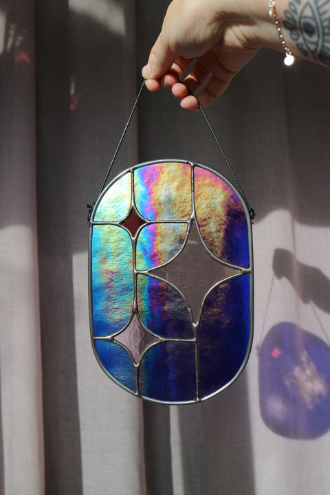 Iridescent Stained Glass Star Panel