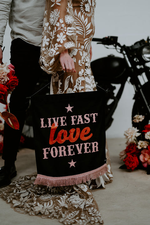 Wedding Banner Hire - 'Live Fast, Love Forever'