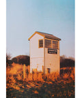 Scanned risograph print of A5 photo: Cleethorpes North Sea Lane station signal box.