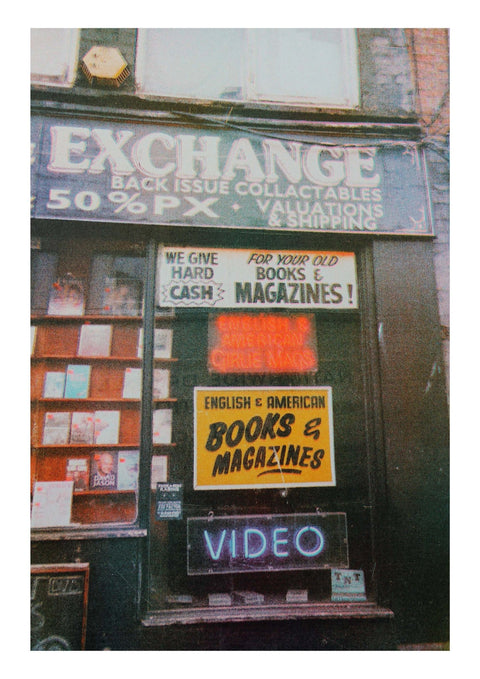Scanned A4 Riso print of Manchester Arndale Book Exchange shop.