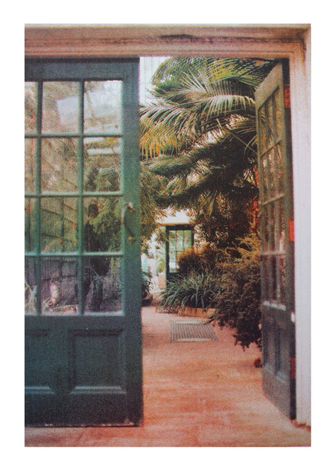 Scanned risograph print of A5 photo: Sheffield Botanical Garden.